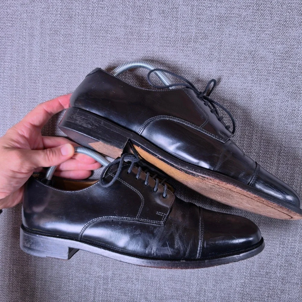 Cole Haan 08330 Mens 9D Black Leather Cap Toe Derby Dress Shoes